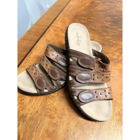 Clarks Leisa Cacti Q Sandal Slide Women's 6.5 Brown 2 Tone Adjustable Straps - Picture 4 of 6